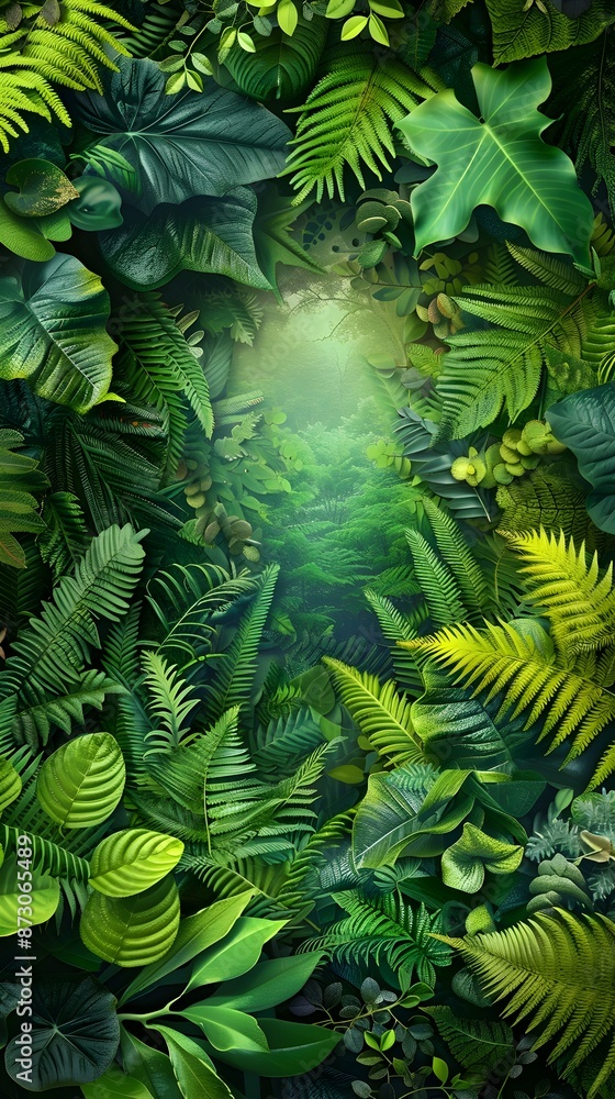 Fototapeta premium Lush Verdant Boston Fern Leaves Framing Natural Organic Background