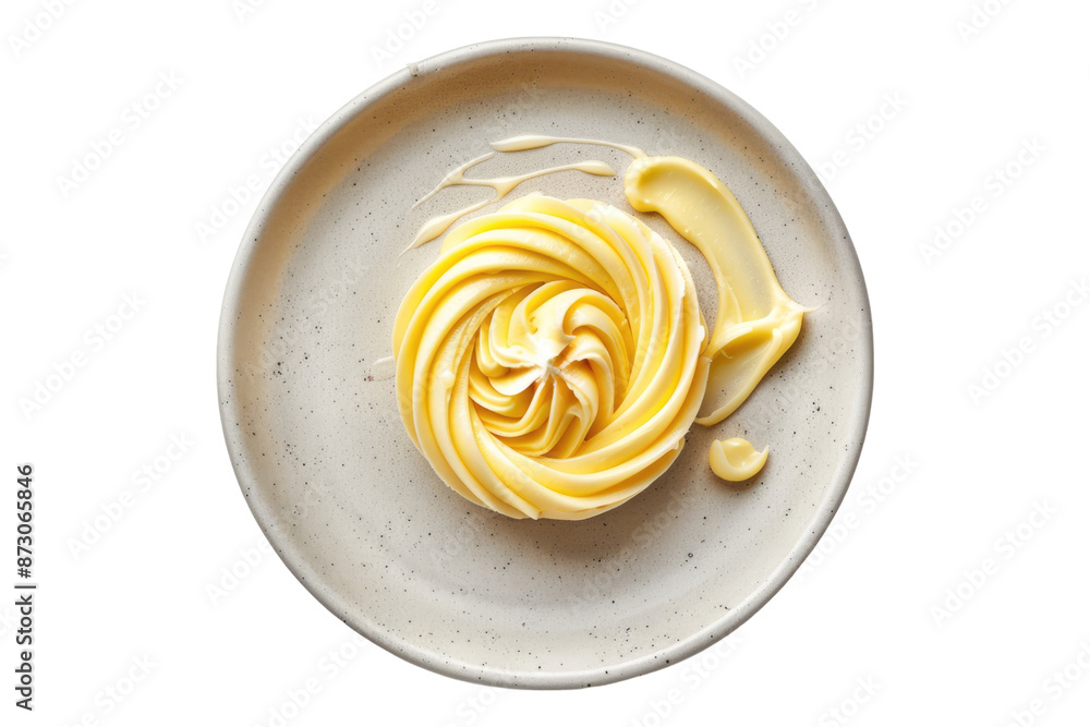 Curls of butter on plate isolated on transparent background Curls of butter on plate isolated on transparent background