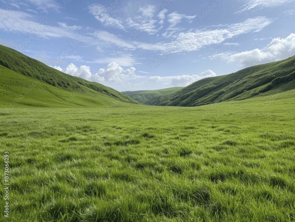 Green meadow hills rolling under a blue sky, ideal for capturing pastoral scenes, outdoor photography, and embracing natural landscapes. Green meadow hills rolling under a blue sky, ideal for capturing pastoral scenes, outdoor photography, and embracing natural landscapes.