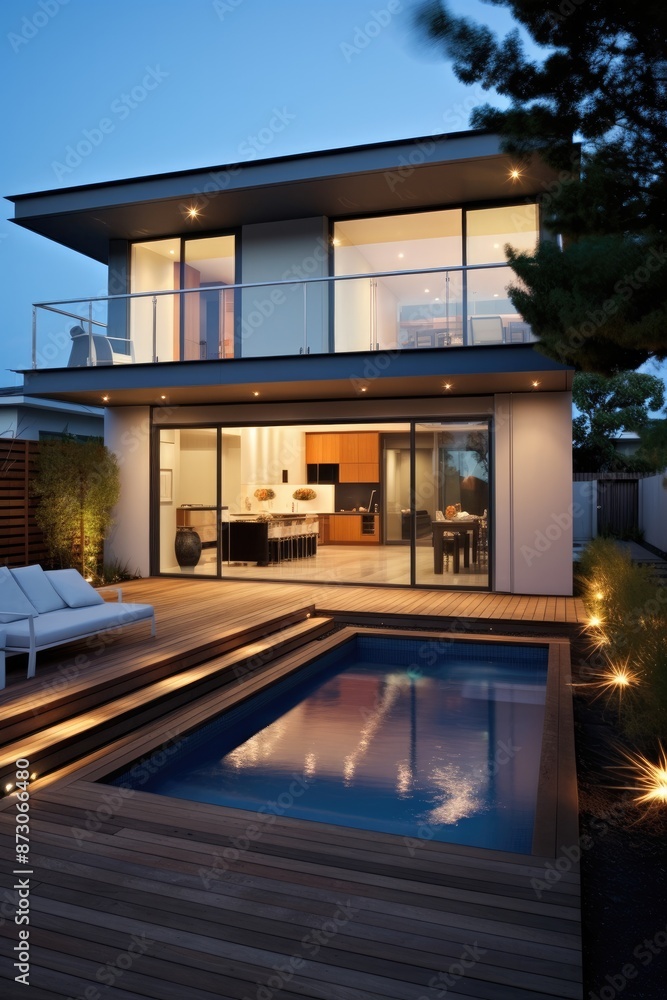 Fototapeta premium Modern home with a deck and courtyard area
