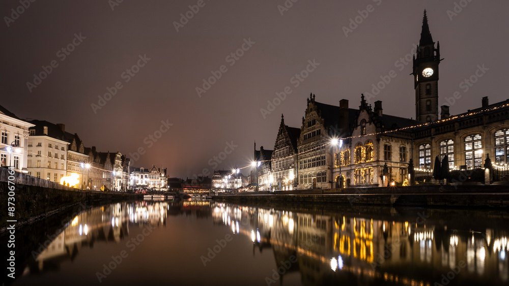 Naklejka premium city at night Ghent Belgium