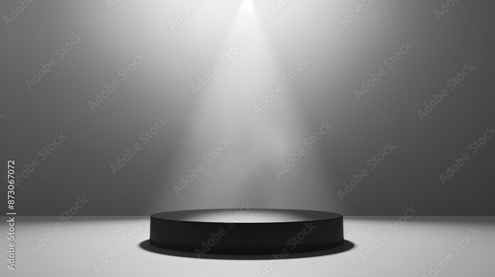 Classic Black Podium Under Spotlight on White Background Classic Black Podium Under Spotlight on White Background