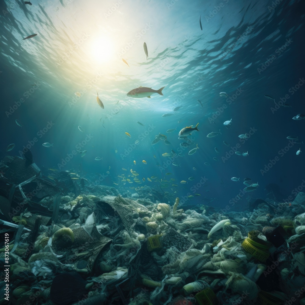 Fototapeta premium Ocean pollution caused by plastic bottles and microplastics