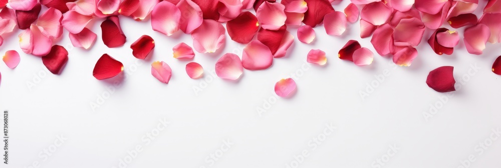 Pink and Red Rose Petals on White Background Pink and Red Rose Petals on White Background