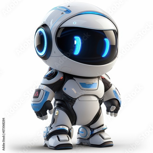 Wallpaper Mural Cute futuristic robot with blue accents and a shiny white exterior, standing and looking ready for action against a plain background. Torontodigital.ca