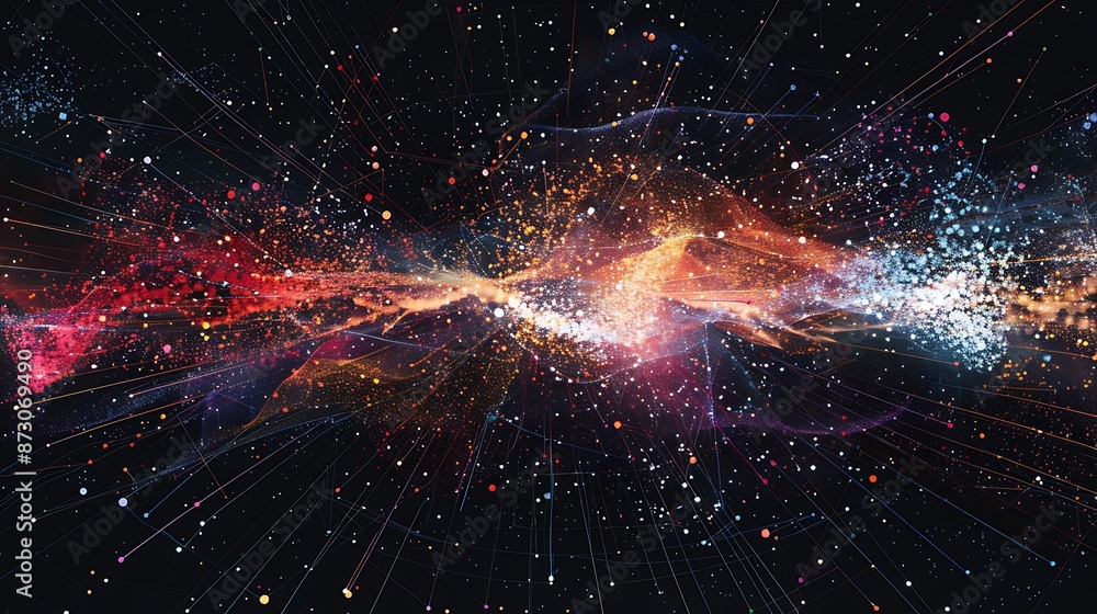 A futuristic data visualization of interconnected data points and trends highlighting the complexity of big data analysis. A futuristic data visualization of interconnected data points and trends highlighting the complexity of big data analysis.