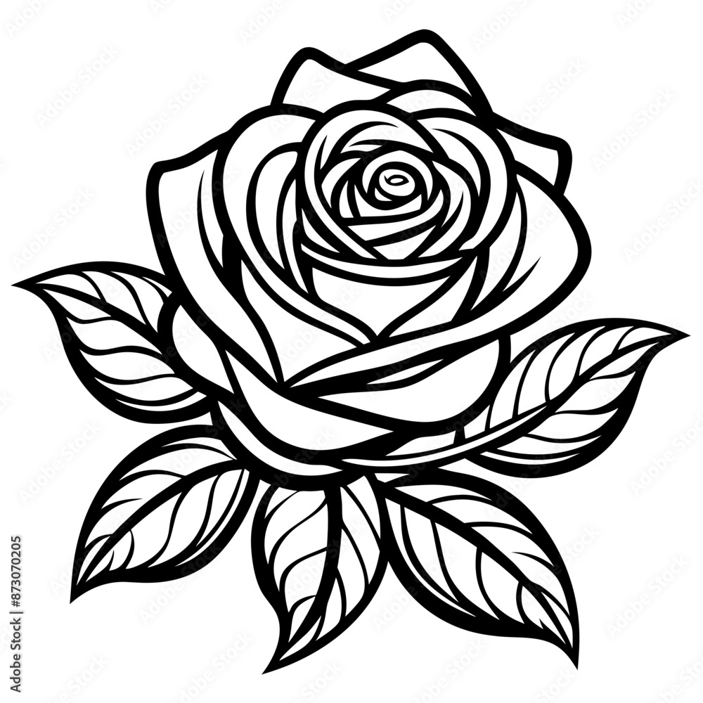rose with leaves line art vector white background rose with leaves line art vector white background
