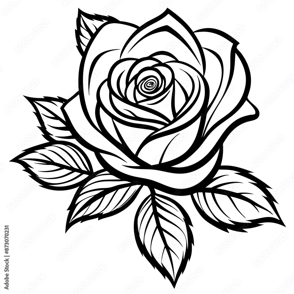 rose with leaves line art vector white background rose with leaves line art vector white background
