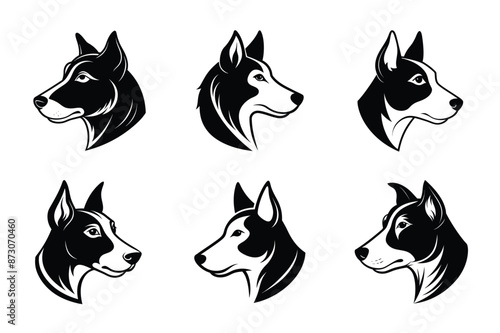 Dog head side view silhouette icon vector art illustration bundle set