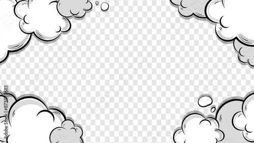 Comic clouds frame on transparent background. Pop art background. Boom, pow effect. Cartoon explosion. Cartoon vintage explosion.