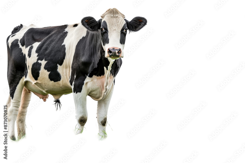 A cow is standing in a field with its head up and looking at the camera A cow is standing in a field with its head up and looking at the camera