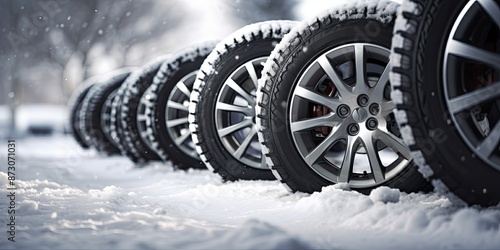 Wheels with winter tires ready for winter with snow and all difficult weather conditions photo