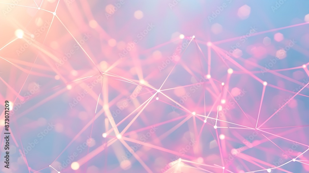 Fototapeta premium Abstract digital web with glowing connection points and pastel-colored lines, clean and bright