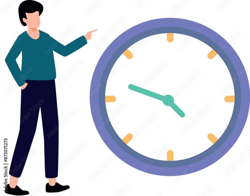 The boy is pointing at the clock. The boy is pointing at the clock.
