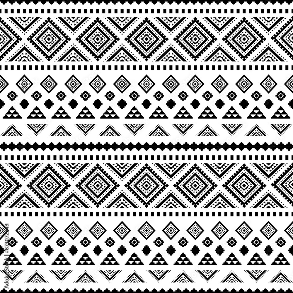 Ancient echoes Aztec geometric seamless patterns southwest Navajo Native American tribal ethnic black and white for textile printing Ancient echoes Aztec geometric seamless patterns southwest Navajo Native American tribal ethnic black and white for textile printing