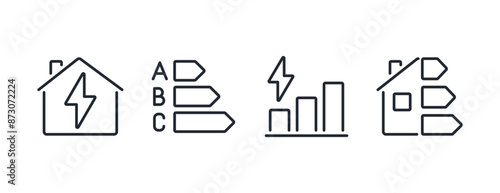 Energy saving and efficiency editable stroke outline icons set isolated on white background flat vector illustration. Pixel perfect. 64 x 64.