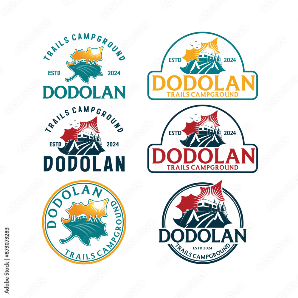 Obraz premium Camping badge design. Outdoor adventure logo with quote - Home is where we park it, for t shirt. Included retro camper van trailer and wanderlust patches. Unusual hipster style.