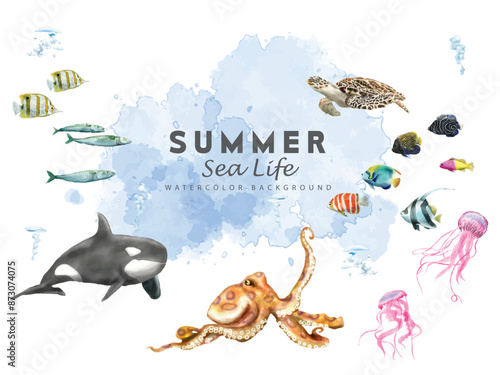 under sea life watercolor background
