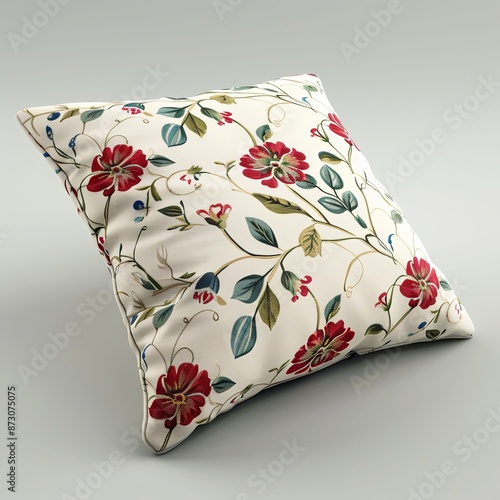 White And Light BrownLuxury Pillow With Floral Pattern Isolated On Transparent Background photo