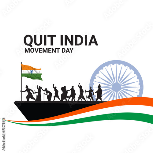 Quit India Movement Anniversary or August Kranti Din vector Illustration, Social Media Design Template Post, silhouette concept person carrying Indian flag, suitable for Exit India Movement Day 