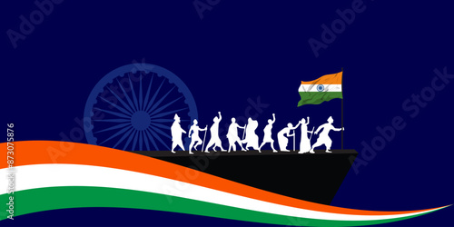 Quit India Movement Anniversary or August Kranti Din vector Illustration, Social Media Design Template Post, silhouette concept person carrying Indian flag, suitable for Exit India Movement Day 
