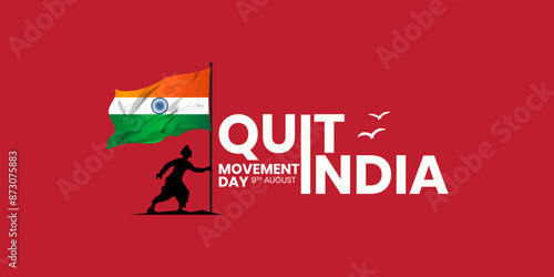Quit India Movement Anniversary or August Kranti Din vector Illustration, Social Media Design Template Post, silhouette concept person carrying Indian flag, suitable for Exit India Movement Day 