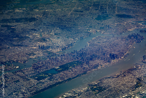 Quadro em tela aerial landscape view of greater  New York area with Manhattan District located