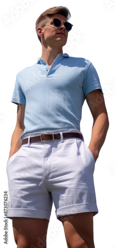 PNG A man wearing blank seersucker bermuda shorts shirt adult blue. photo