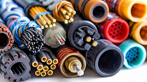 Vibrant Selection of Electric Cables Colorful Assortment of Wires and Cords on White Background