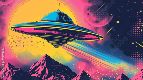 Wallpaper Mural Pop art concept space ship. Colorful background in pop art retro comic style.	 Torontodigital.ca