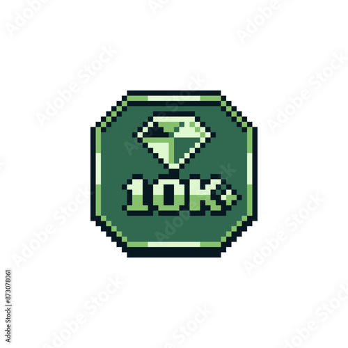 10k diamond, achievement, subscribers, likes, design for logo, web, mobile app. Game tournament emblem. Pixel art icons set. 8-bit. Game assets. Isolated abstract vector illustration.