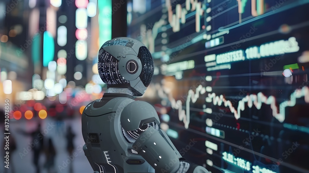 AI Powered Financial Analysis and Market Trend Prediction in Urban Cityscape at Night AI Powered Financial Analysis and Market Trend Prediction in Urban Cityscape at Night