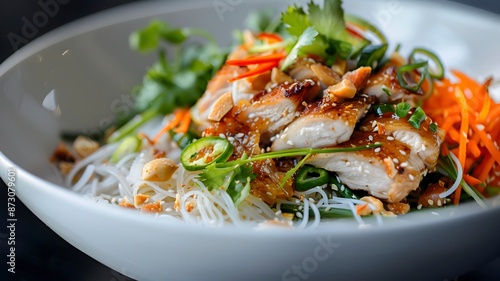 Elegant Thai Fusion Noodle Dish with Seared Chicken and Vibrant Vegetables
