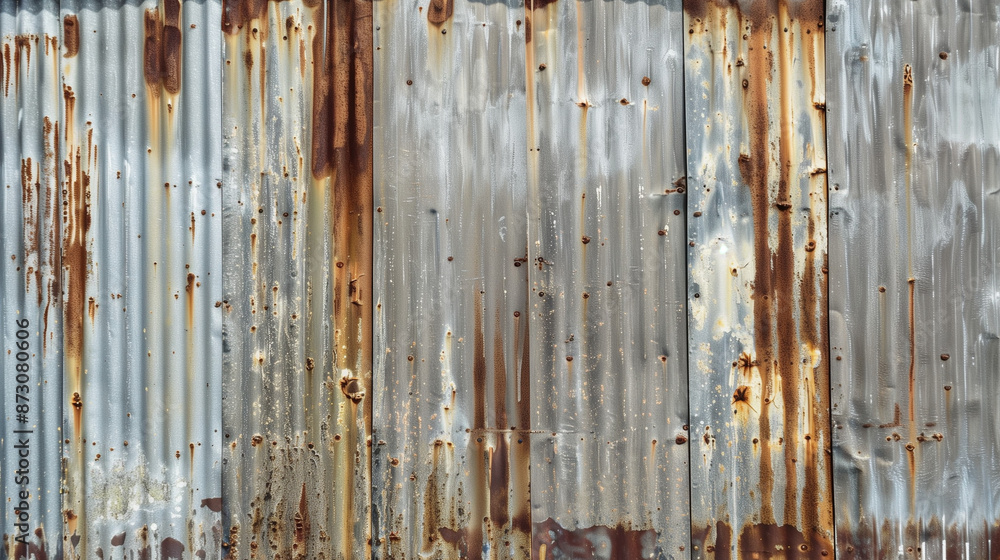 Background made of aged galvanized sheet metal, with clear patterns and abrasion texture, creating an interesting pattern with a metallic appearance, ideal for use in an industrial arrangement. Background made of aged galvanized sheet metal, with clear patterns and abrasion texture, creating an interesting pattern with a metallic appearance, ideal for use in an industrial arrangement.