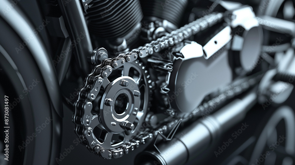 Fototapeta premium Replacement components for a motorcycle engine belt drive system, including belts and sprockets, capable of being used to repair or improve the performance of a motorcycle.