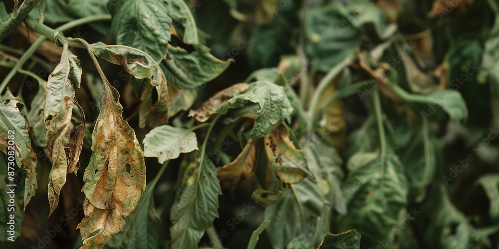 Fototapeta premium Wilted green leaves, symbolizing nature's distress.
