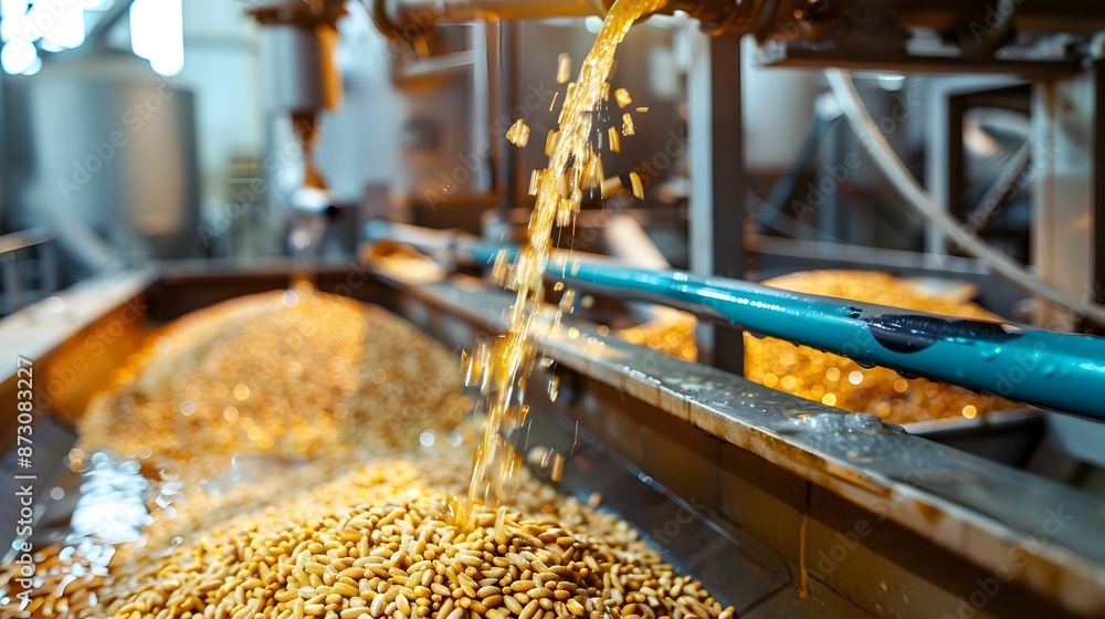 Detailed Close-up View of Rice Bran Oil Extraction Process and Production Machinery Detailed Close-up View of Rice Bran Oil Extraction Process and Production Machinery