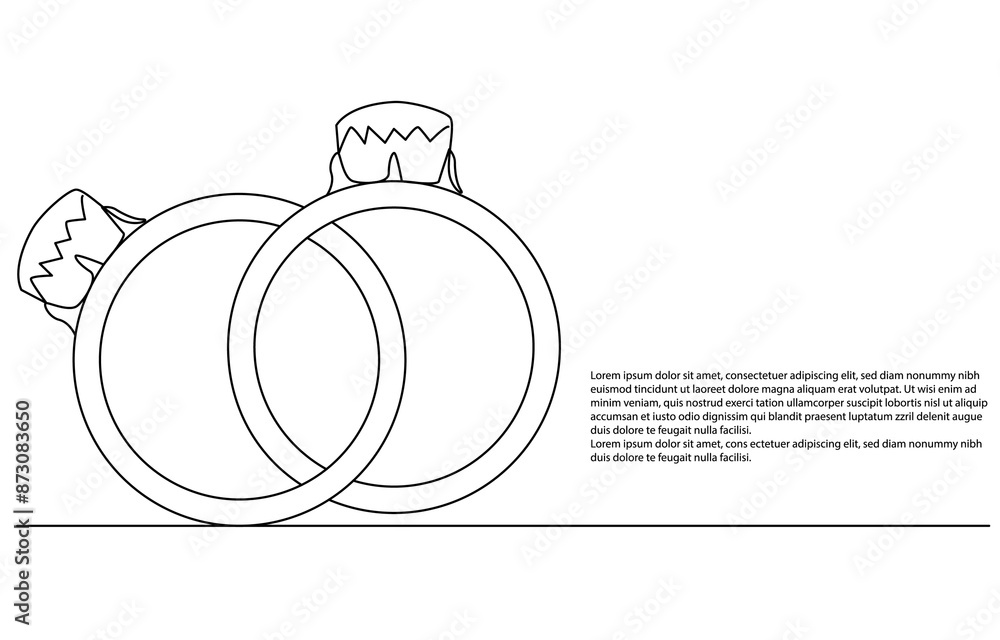 One continuous line drawing of Wedding rings. Romantic elegance concept and symbol proposal engagement and love marriage in simple linear style. Editable stroke. ,engagement ring diamond
One continuous line drawing of Wedding rings. Romantic elegance concept and symbol proposal engagement and love marriage in simple linear style. Editable stroke. ,engagement ring diamond