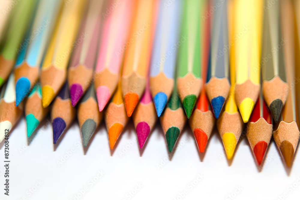 Close-Up of Colorful Pencils Arranged in a Row Close-Up of Colorful Pencils Arranged in a Row