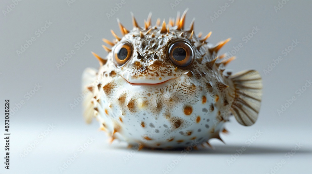 Playful 3D Pufferfish Character with Charming Smile in Studio Shot on White Background Playful 3D Pufferfish Character with Charming Smile in Studio Shot on White Background