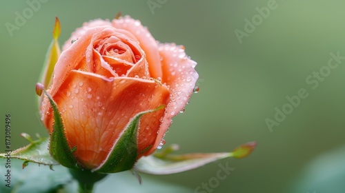 A close-up of a gorgeous rosebud just starting to open photo