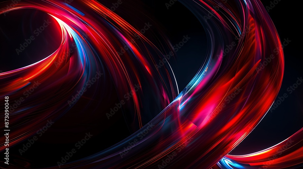 An abstract composition of swirling neon lights in shades of fiery crimson and deep sapphire, creating a mesmerizing display against a backdrop of pure blackness. An abstract composition of swirling neon lights in shades of fiery crimson and deep sapphire, creating a mesmerizing display against a backdrop of pure blackness.