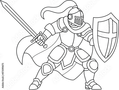 Obraz na płótnie Brave knight in armor holding a sword outline coloring page w salonie