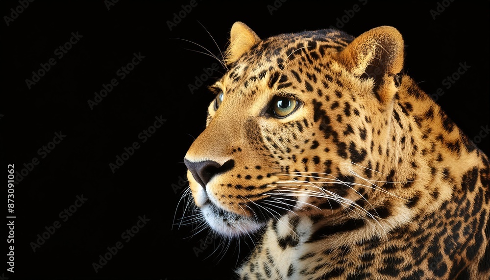 Obraz premium Leopard close up head on black background
