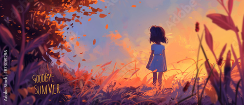 Goodbye summer banner illustration with text