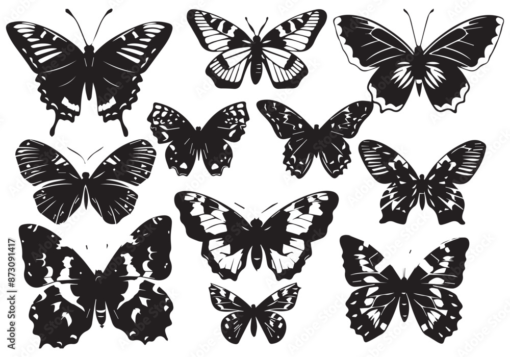 Flowers and butterfly design Bundle white background. Floral butterfly silhouette set Bundle Flowers and butterfly design Bundle white background. Floral butterfly silhouette set Bundle