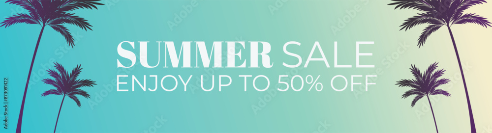Fototapeta premium Summer sale banner with tropical aesthetic beach design background vector illustration
