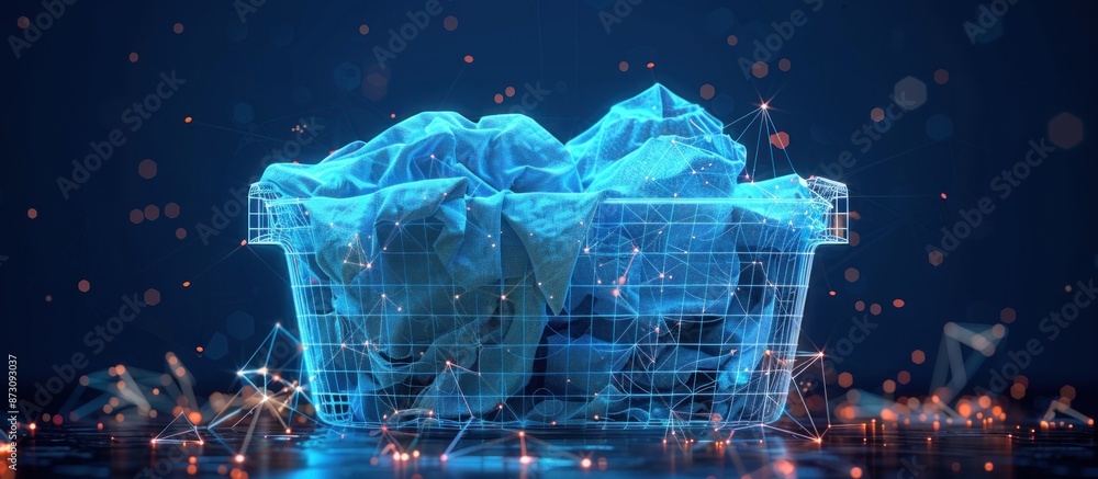 Fototapeta premium Digital Laundry Basket with Clothes in a Futuristic Setting