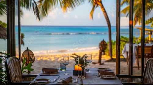 luxury beach dinner ,  dining beach restaurant , beachside dining