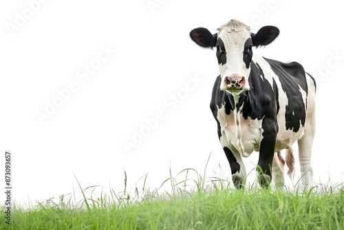 A cow is standing in a field of grass photo